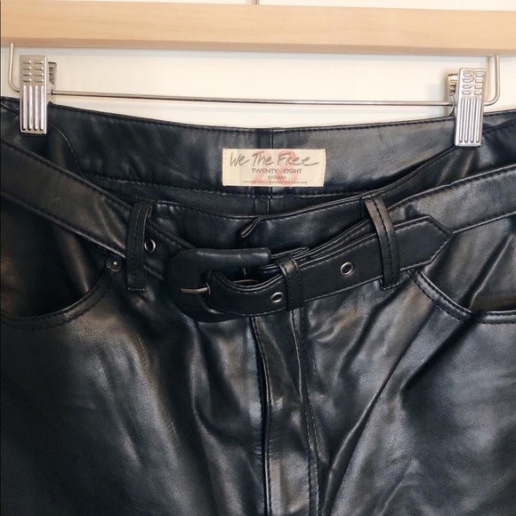 ✿ We The Free by Free People Black Belted Vegan Leather Pants Size 28 - Picture 2 of 4